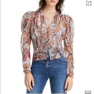LINI-Nora Puff-Sleeve Paisley Smocked-Top
